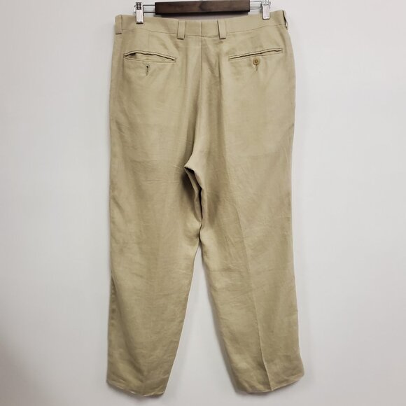 Calvin Klein Mens Mid Rise Linen Pants Size 34R Tan Beach Costal Preppy Vacation - Picture 3 of 11